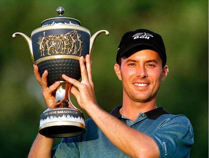 Mike Weir poses with the trophy after winning the World Golf Championship at Valderrama Golf Club